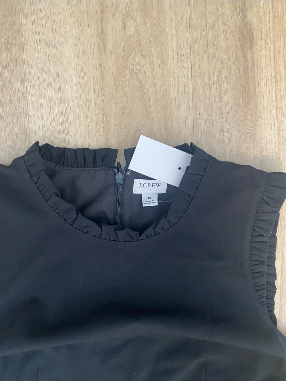 J. Crew Black Sleeveless Ruffle Trim Fitted Waist Cocktail Office A-Line Dress 6